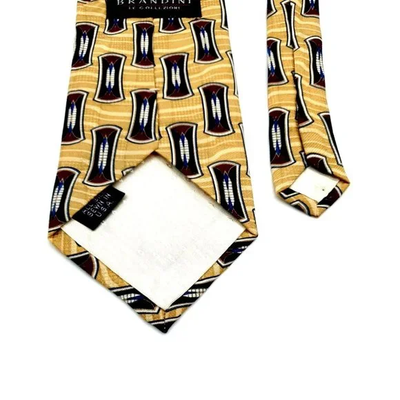 Brandini Mens Dress Tie 100% Imported Silk Business Shirt Accessory Yellow Blue - Picture 4 of 5